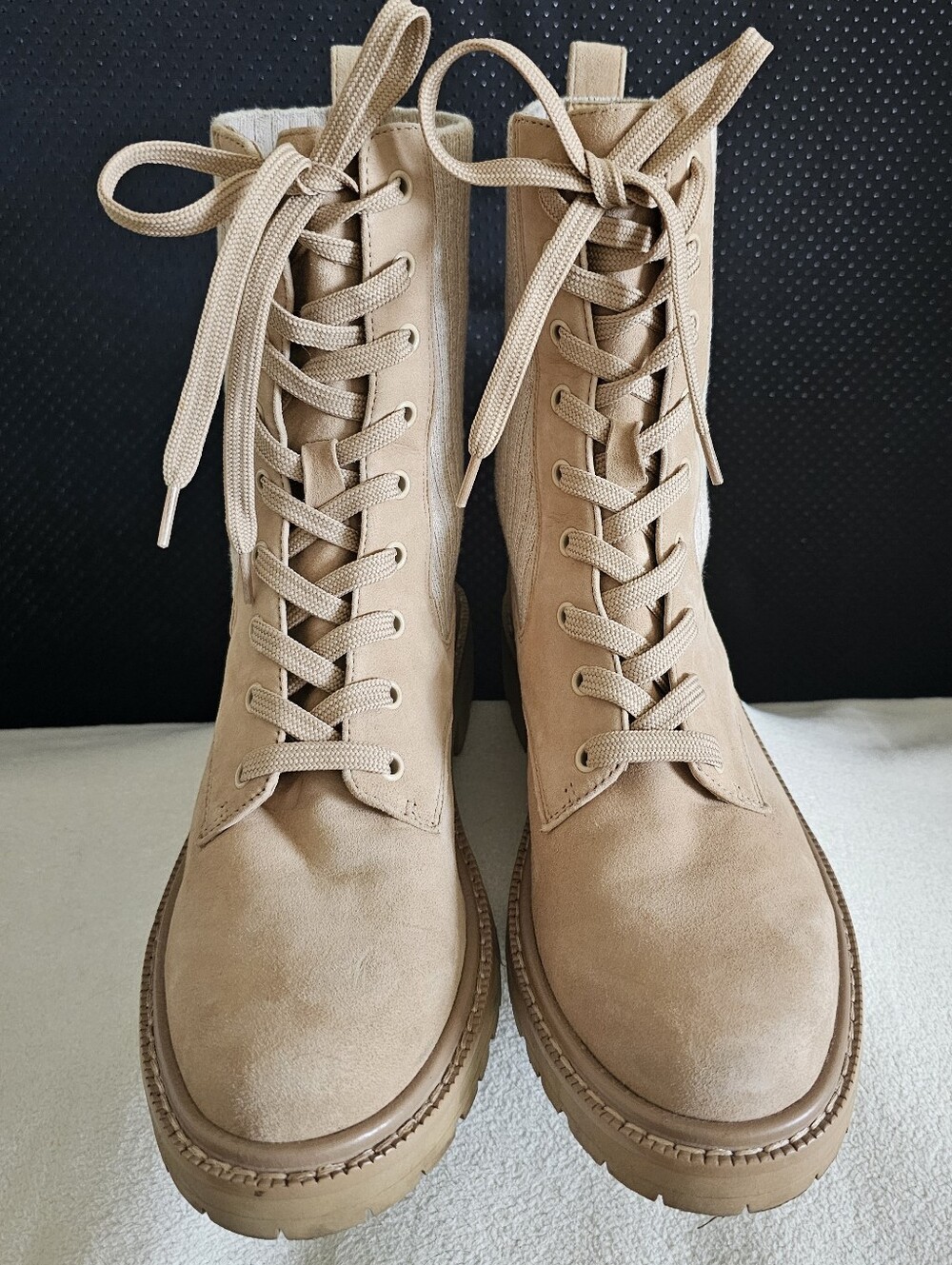 EXELLENT SAM EDELMAN Woms Lydell Combats Boots Sesame Suede/knit Color SIZE 7M - Picture 8 of 12